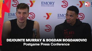 Hawks vs Celtics Postgame Press Conference Dejounte Murray amp Bogdan Bogdanovic [upl. by Roinuj426]