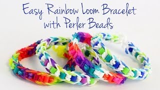 Easy Rainbow Loom Bracelet with Perler Beads Tutorial [upl. by Arec872]