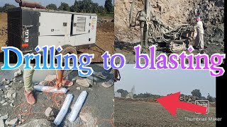 Elgi 500175 air compressor and Indus drill machine full drilling to blasting video in stone quarry [upl. by Ahtis]