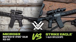 Red Dot and Magnifier or LPVO Micro6x  SPARC® Solar Red Dot vs Strike Eagle® 16x24  FAQ [upl. by Ahtiek284]