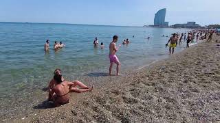 Barcelona Spain  Beach Walking Tour  June Summer 2022 [upl. by Adlai]