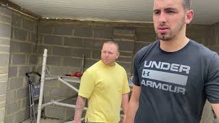 garage build installing insulated roof panel part 1 [upl. by Elbertine]