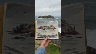 Sketching Godrevy Lighthouse artistsketchbook sketchbooking cornwall enpleinair thelighthouse [upl. by Oiram]