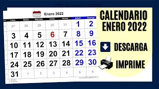 CALENDARIO ENERO 2022  PARA IMPRIMIR Y DESCARGAR GRATIS [upl. by Mandler]