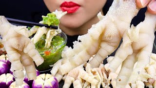 ASMR DEBONED CHICKEN FEET GREEN SWEET SOUR SAUCE EATING SOUND NO TALKING  KLE ASMR [upl. by Einnel]