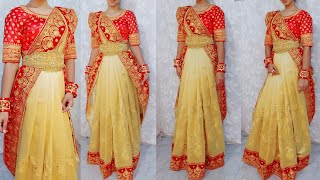 DRAPE YOUR SAREE IN NEW STYLE OF LEHENGA SAREEWITHOUT CAN CAN SKIRT LEHENGA SAREE DRAPINGHINDI [upl. by Botzow]