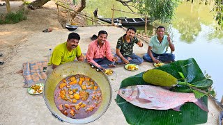 Green Jackfruit and Fish curry  Echor Recipe bengali style  village fishing and cooking video [upl. by Namron]