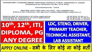 Haryana Agriculture University Recruitment 2018  HAU Recruitment Various Post 10th12thDegreePG [upl. by Ginnifer]