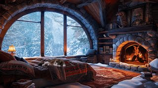 Snowy storm from inside a cozy cave with a crackling fireplace Perfect for Deep Sleep amp Study [upl. by Llirrem]