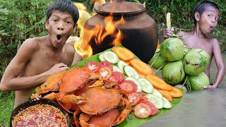 Primitive Technology  Kmeng Prey  Wow Yummy Cooking Crabs Eating Delicious [upl. by Aiuqes]