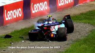 Logan Sargeant Crash Compilation for 2023 [upl. by Gilson564]