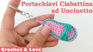 Tutorial portachiavi ciabattina ad uncinetto sub English Español and Français [upl. by Enyt]