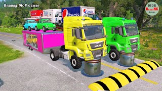 Double Flatbed Trailer Truck vs speed bumpsBusses vs speed bumpsBeamng Drive1006 [upl. by Adna]