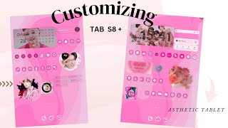 customizing samsung galaxy tablet s8 plus  how to make your tablet aesthetic  Pink theme 💗 [upl. by Hcir]