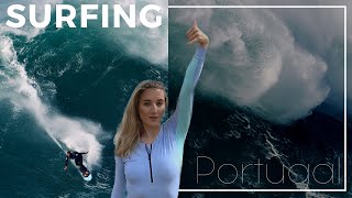 Surfing in Portugal the biggest wave in the World Nazare waves [upl. by Cowen581]