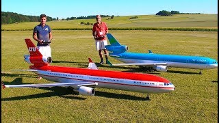 INCREDIBLE  2 HUGE RC MD11 PASSENGER SCALE MODEL TURBINE JET AIRLINER SYNCRO FLIGHT DEMONSTRATION [upl. by Uni]