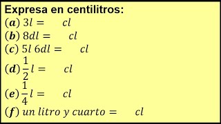 2171  Ejercicio resuelto sobre equivalencias entre litros decilitros y centilitros [upl. by Leirbma]