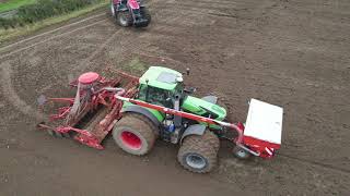 Deutz Fahr 7250 TTV Warrior fitted with a Kuhn TF1512 5metre one pass sower [upl. by Annadal]