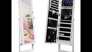 Review SONGMICS Jewelry Cabinet Standing Jewelry Armoire Organizer with Mirror LED Light White [upl. by Malaspina]