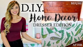 DIY HOME DECOR  HOW TO REDO A DRESSER WITH WALLPAPER  Alexandra Beuter [upl. by Lleoj]