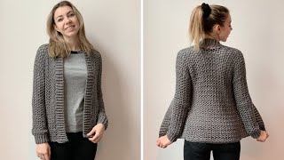 EASY CARDIGAN FOR BEGINNERS  FREE CROCHET PATTERN [upl. by Rey]