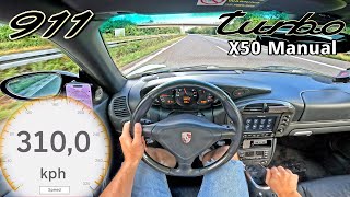 PORSCHE 996 TURBO X50 MANUAL TOP SPEED on AUTOBAHN [upl. by Annaoi]