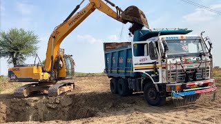 New TATA 2518 Tipper Dump Truck working with Hyundai Excavator 210 LC making pond for Farming [upl. by Northey839]