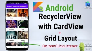 Android RecyclerView With CardView and OnItemClickListener Example  Kotlin  GridLayout  Android [upl. by Odlanra]