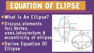 Equation of ellipse  ellipse  conic sections  PART 14 [upl. by Arleyne]