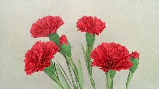 How To Make Red Carnation Paper Flower From Crepe Paper  Craft Tutorial 2 [upl. by Sialac9]