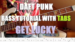 Daft Punk  Get Lucky Bass Tutorial with TABS [upl. by Refitsirhc]