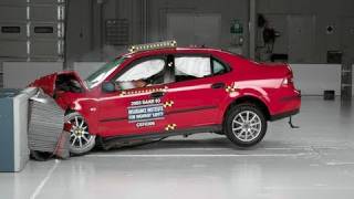 2003 Saab 93 moderate overlap IIHS crash test [upl. by Crandell]