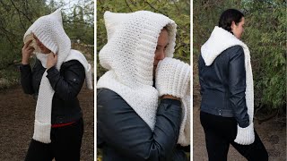 CROCHET Easy Hooded Scarf With Pockets Step by Step Tutorial Crochet Pattern [upl. by Aihsemak]