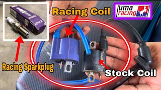 Lakas ng Kuryente Raider 150 Racing ignition coil amp Racing Sparkplug UMA Racing [upl. by Attayek]