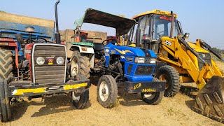 tractors power test loaded mud in trolley Eicher 380 Massey 241 Machindra JCB [upl. by Thanasi]