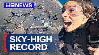 Thousands of skydivers attempt to break record  9 News Australia [upl. by Icram]