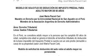 MODELO DE SOLICITUD DE DEDUCCIÓN DE IMPUESTO PREDIAL PARA ADULTO MAYOR DE 60 AÑOS [upl. by Ettelracs]