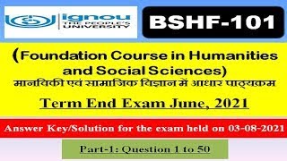 BSHF101 3rd August 2021 Answer key Part1 June 2021 Term End Examination [upl. by Odilia]