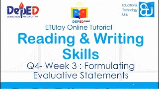 Formulating Evaluative Statements  Reading and Writing Skills  SHS Quarter 24 Week 3 [upl. by Esilehs]