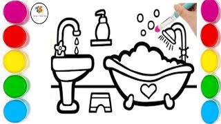 Drawing Cute bathrooms for Children  bathroom drawing kaise banaen Lets Draw Together [upl. by Harbird]