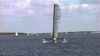 Windrider Rave Hydrofoil trailerable trimaran  boat vs Corsair F24 trimaran [upl. by Blain854]