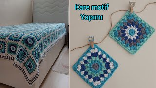 PART 1  Tığ işi motifli örgü battaniye yatak örtüsü modellerikare motif granyy squara [upl. by Mariejeanne]