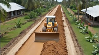 Awesome Construction of village road subgrade with motor grader Komatsu pushed the piles of land [upl. by Elgna]