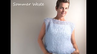 Handgestrickte Weste für den Sommer gestrickt in hellblau aus Mohair Wolle loose amp cosy [upl. by Belita]