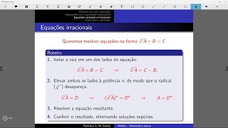 Aula 17  Parte 6  Equações irracionais [upl. by Ponton]