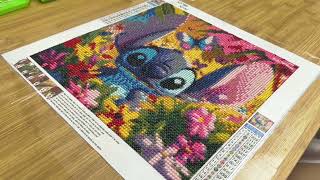 No Talking  ASMR Diamond Painting  Stitch in Tropical Flowers  Time Lapse [upl. by Repip]