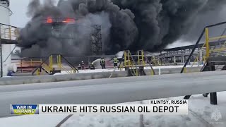 A Ukrainian drone attack on an oil depot inside Russia causes a massive blaze officials say [upl. by Barden393]