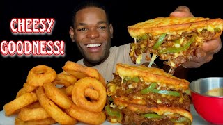 CHEESY PHILLY CHEESE STEAK MUKBANG  NAAN QUESADILLA  CRISPY ONION RINGS MUKBANG [upl. by Maureene]