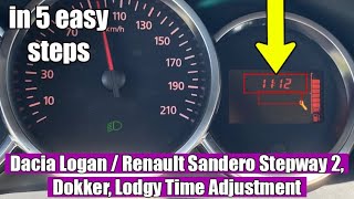 How to set clock  time  hour on Dacia Renault Logan  Sandero  Stepway  Lodgy  Duster  Dokker [upl. by Isbella]