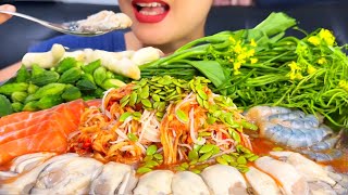 Thaifood ASMR ซั่วขนมจีนปลาร้า หอยนางรม Sua Khanom Jeenfermented fish and oysters MUKBANG show [upl. by Immaj]